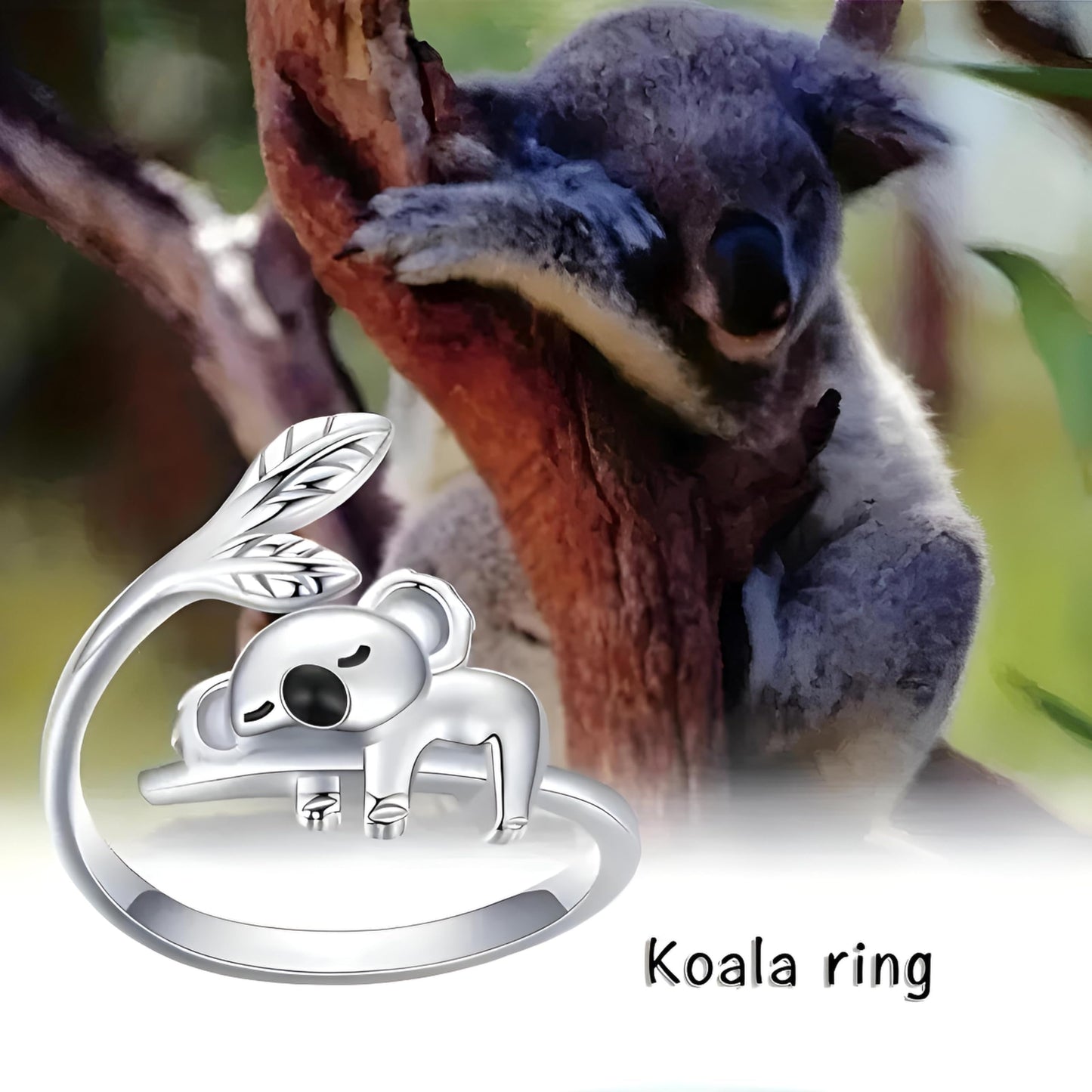Silver Mom Daughter Adjustable Animal Ring Love Heart Animal Rings Jewelry Mother's Day Gifts for Women Wife Nana 6+ Variaitons (Koala)