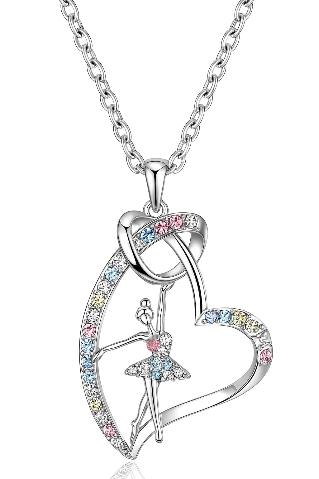 Sports Heart Necklace, 9 Different Sport Options: Basketball, Jumping Cheerleader, Gymnast, Softball, Volleyball, Ballet Ballerina, Runner, Sports Accessories Birthday Gift- Simulated Rainbow Diamonds, Christmas, Birthday or Party Gift