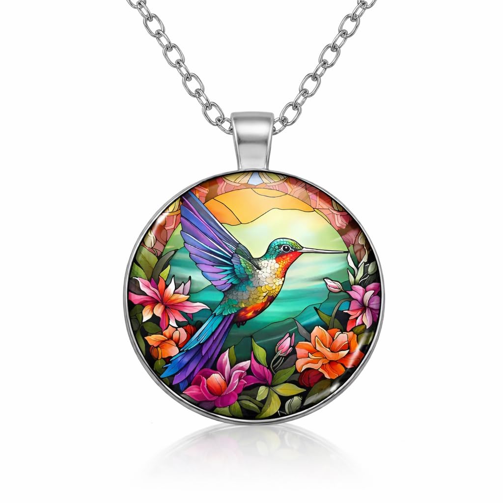 SUPAC Stunning Hummingbird Pendant Necklace - Two Humming Birds Searching for Flower - Fashionable Alloy Jewelry with Delicate Details - Birthday, Party, Gift Idea for Her