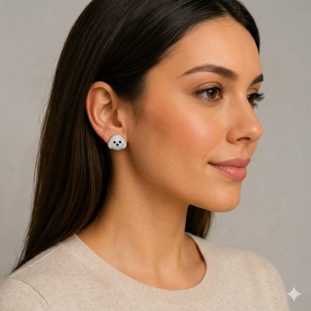 Dog Lovers' Earrings, Different Dog Breed Stud Earrings with Crystals, Rose Gold and Silver Tone - Party, Birthday, or Christmas Gift