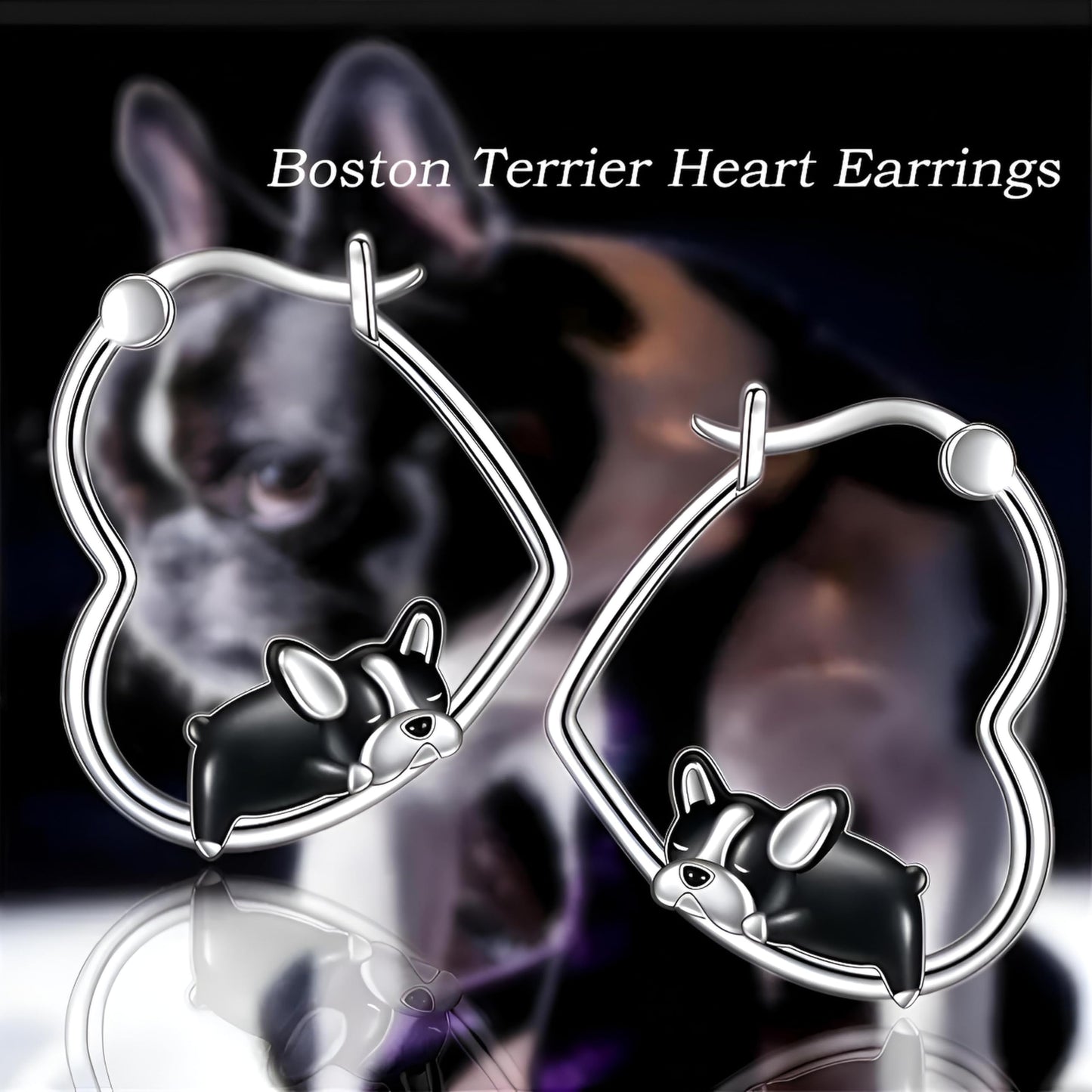 Stainless Steel Schnauzer and Boston Terrier Hoop Earrings, 0.945 inch Round Design, Dog Face Jewelry