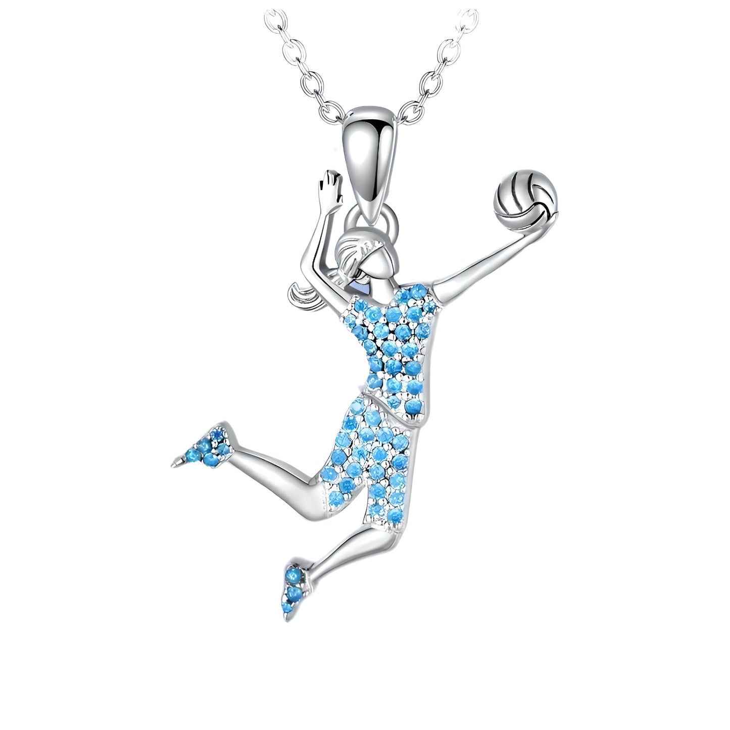 Sports Heart Necklace, 9 Different Sport Options: Basketball, Jumping Cheerleader, Gymnast, Softball, Volleyball, Ballet Ballerina, Runner, Sports Accessories Birthday Gift- Simulated Rainbow Diamonds, Christmas, Birthday or Party Gift