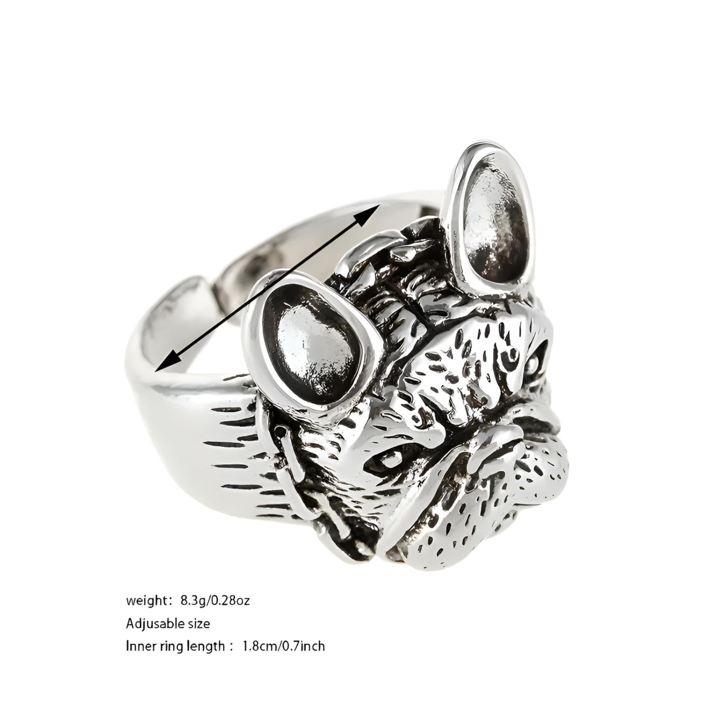 Adjustable Silver Bull Dog Ring, Stainless Steel - Bulldog Jewelry Gift , Fashion Jewelry