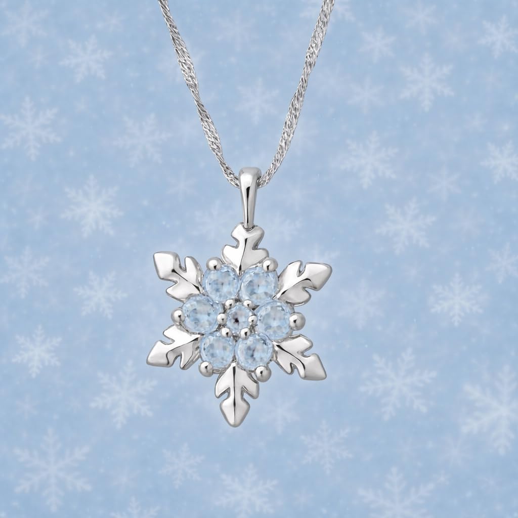 SUPAC Romantic Unique Elegant Blue Crystal Snowflake Flower Pendant Necklace Jewelry Gift- Christmas or Brithday Gift