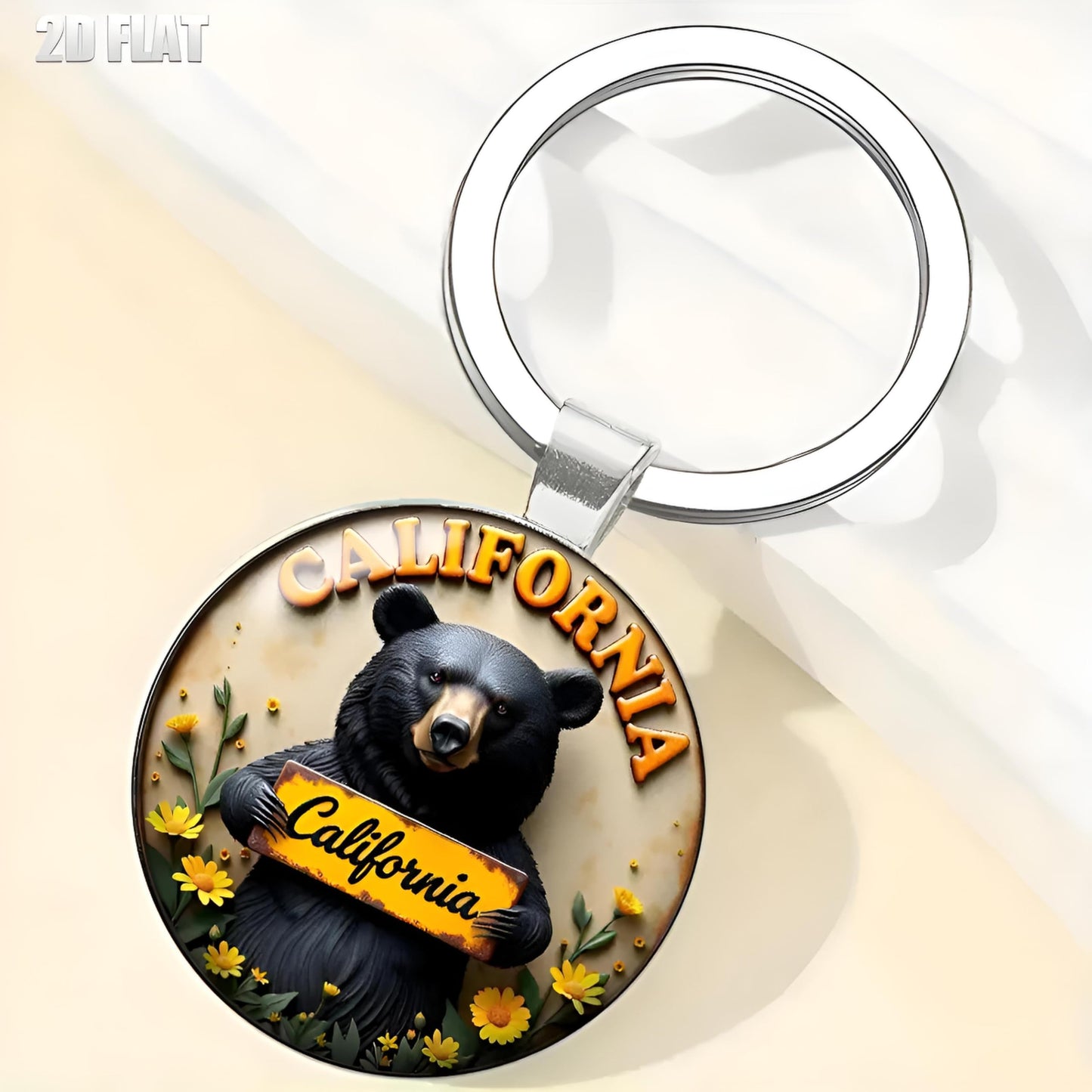 SUPAC 1pc Unique Bear With Forest Background Shaped Metal Keychain - Fashionable Circular Animal Keyring for Men and Friends