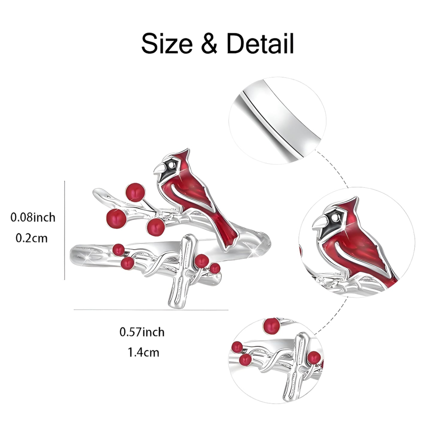 SUPAC Red Cardinal Jewelry Set, Necklace, Dangle Earrings, Bracelet, and Adjustable Ring - Cardinal Jewelry Gift