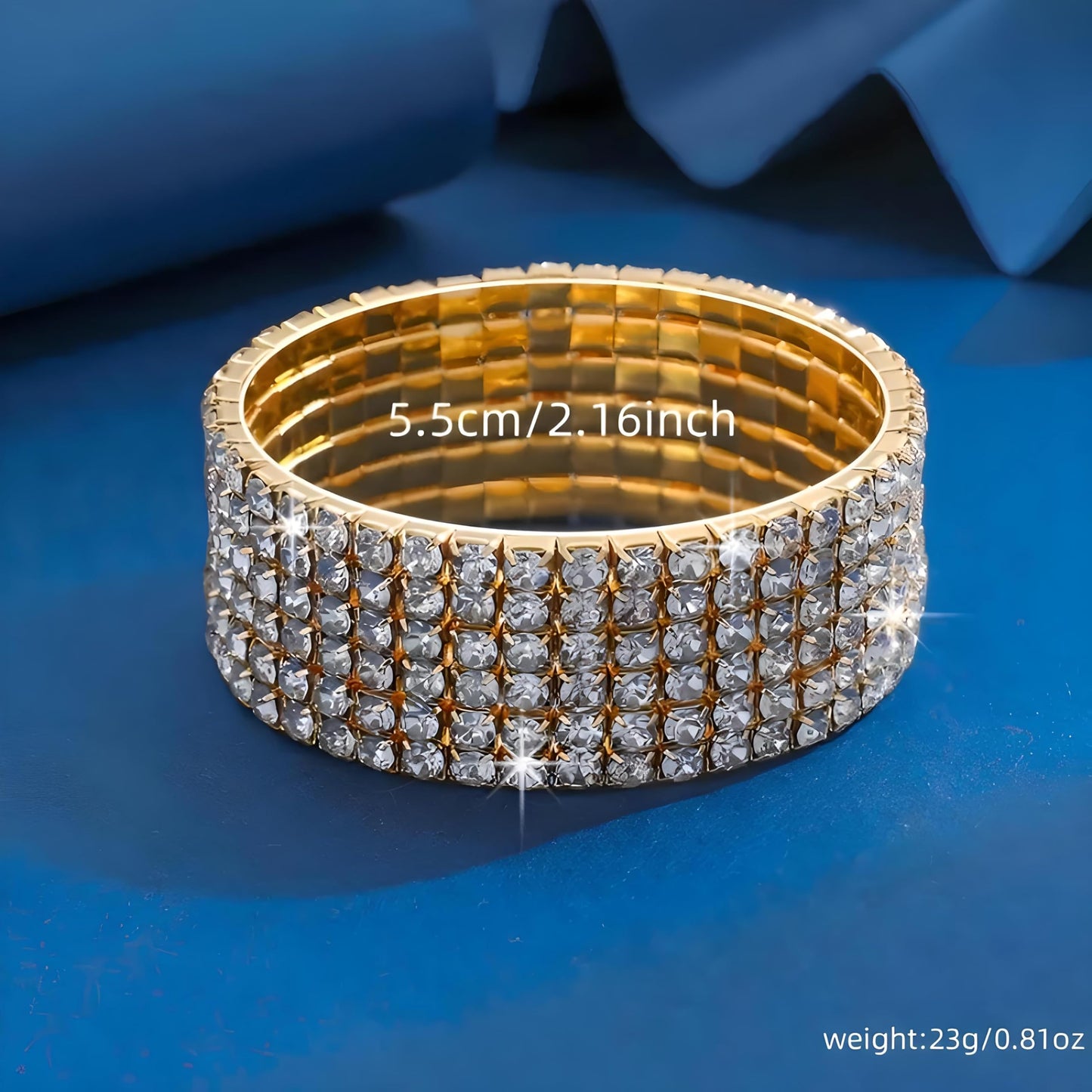 Gold Tennis Bracelet, Stretch Hand Jewelry for Women Men, Luxury Shiny (Simulated Diamond) - Christmas or Birthday Gift