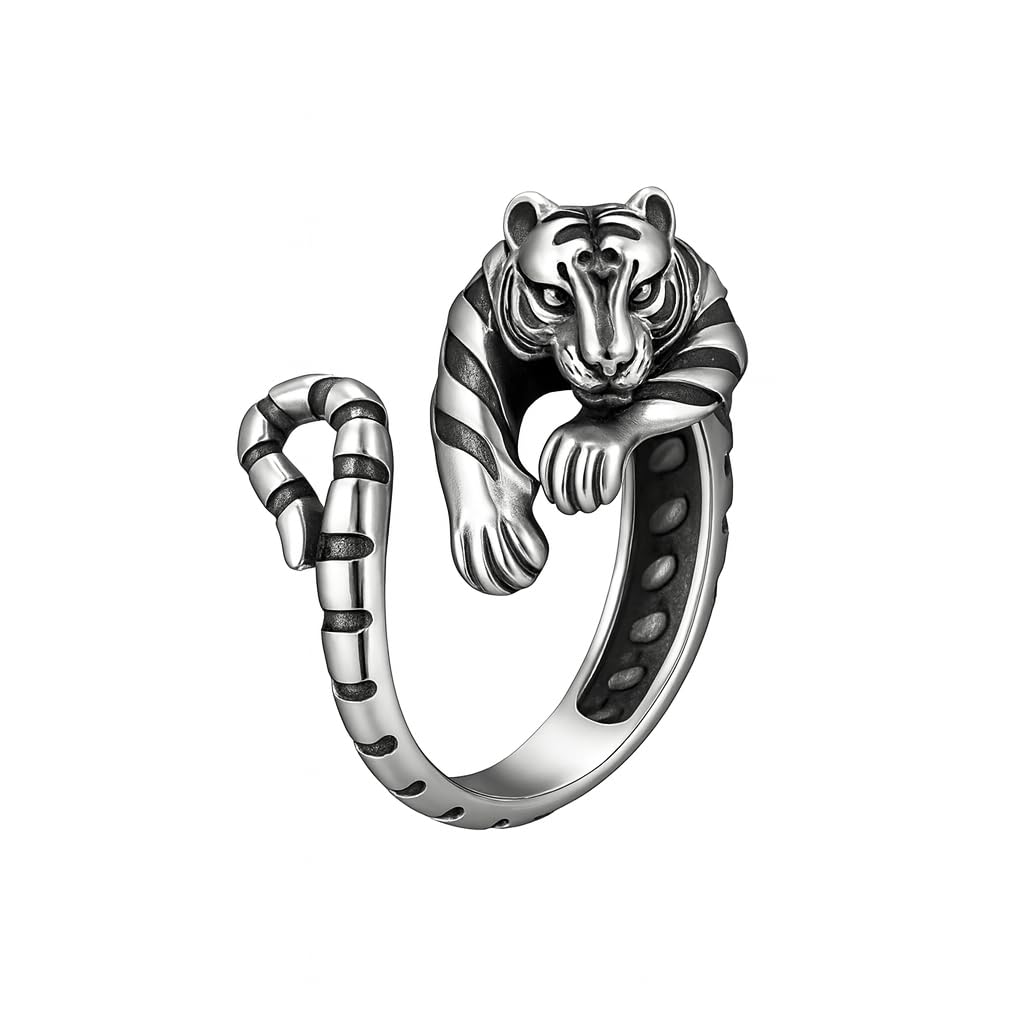 SUPAC Zodiac Tiger Adjustable Ring, Stainless Steel, Unique Design Exquisite Men's Accessory Jewlery - Gold and Silver Colors, Christmas, Birthday or Party Gift