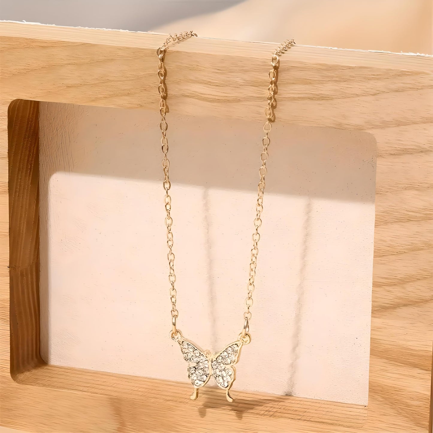 SUPAC Simulated Diamond Butterfly Pendant Necklace Golden Color Neck Jewelry Gift For Women - Graceful Beauty to Adorn Your Neckline with Sparkling Sophistication - Christmas or Birthday Gift