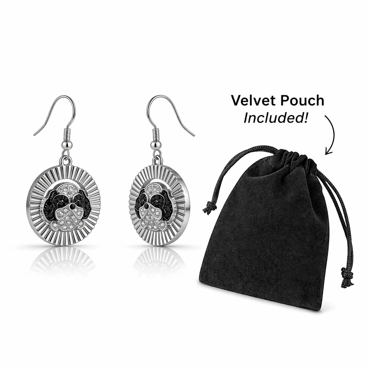 Shih Tzu Drop Earrings, Silver Plated Stainless Steel, Dog Face Pendant, Hypoallergenic, Tarnish Resistant, 0.98 in