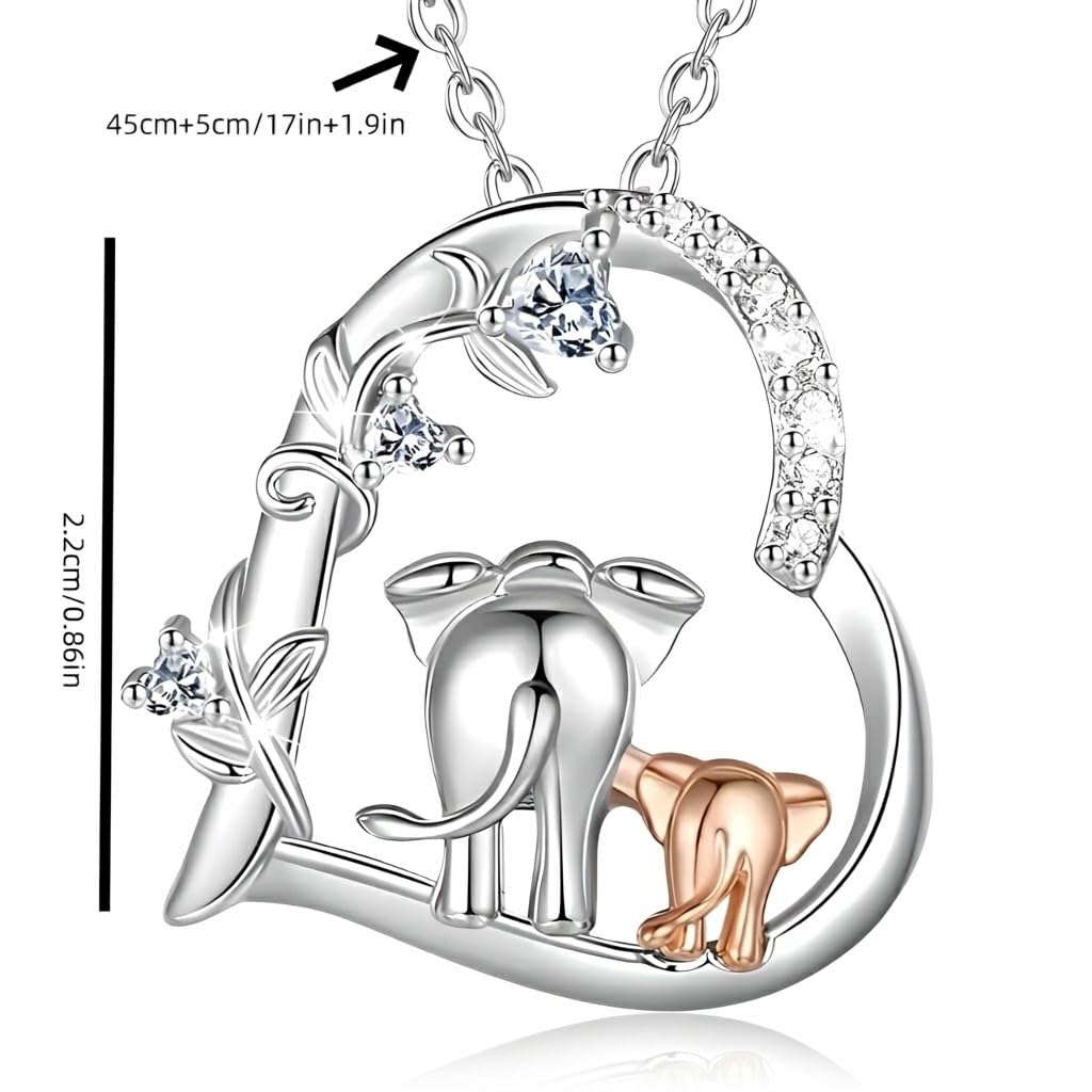 SUPAC Elephant Necklace, Silver Design - Elephant Lovers' Gift - Adjustable Vintage Elephant Ring with Turquoise Inlay – Unisex Boho Style Alloy Jewelry for Everyday & Party (Mother + Baby)