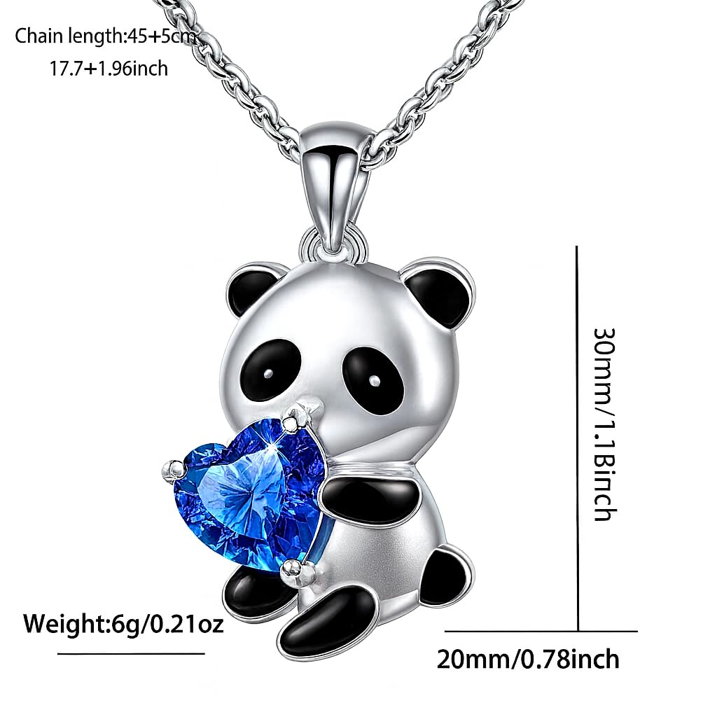 Cute Panda Heart Crystal Pendant Necklace, 17.7 inch Chain, Silver - 6+ Color Options