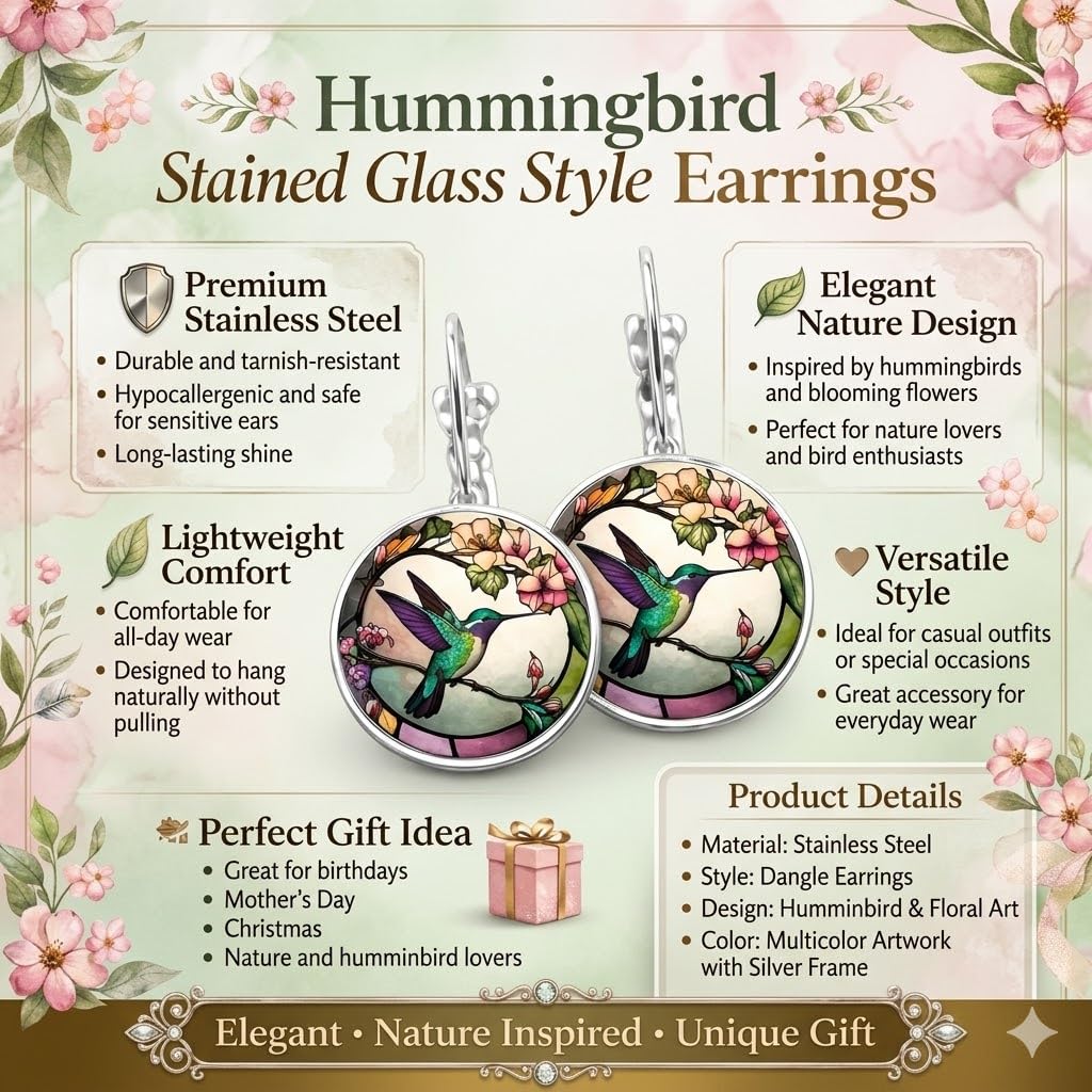 SUPAC Stunning Hummingbird Pendant Necklace - Two Humming Birds Searching for Flower - Fashionable Alloy Jewelry with Delicate Details - Birthday, Party, Gift Idea for Her