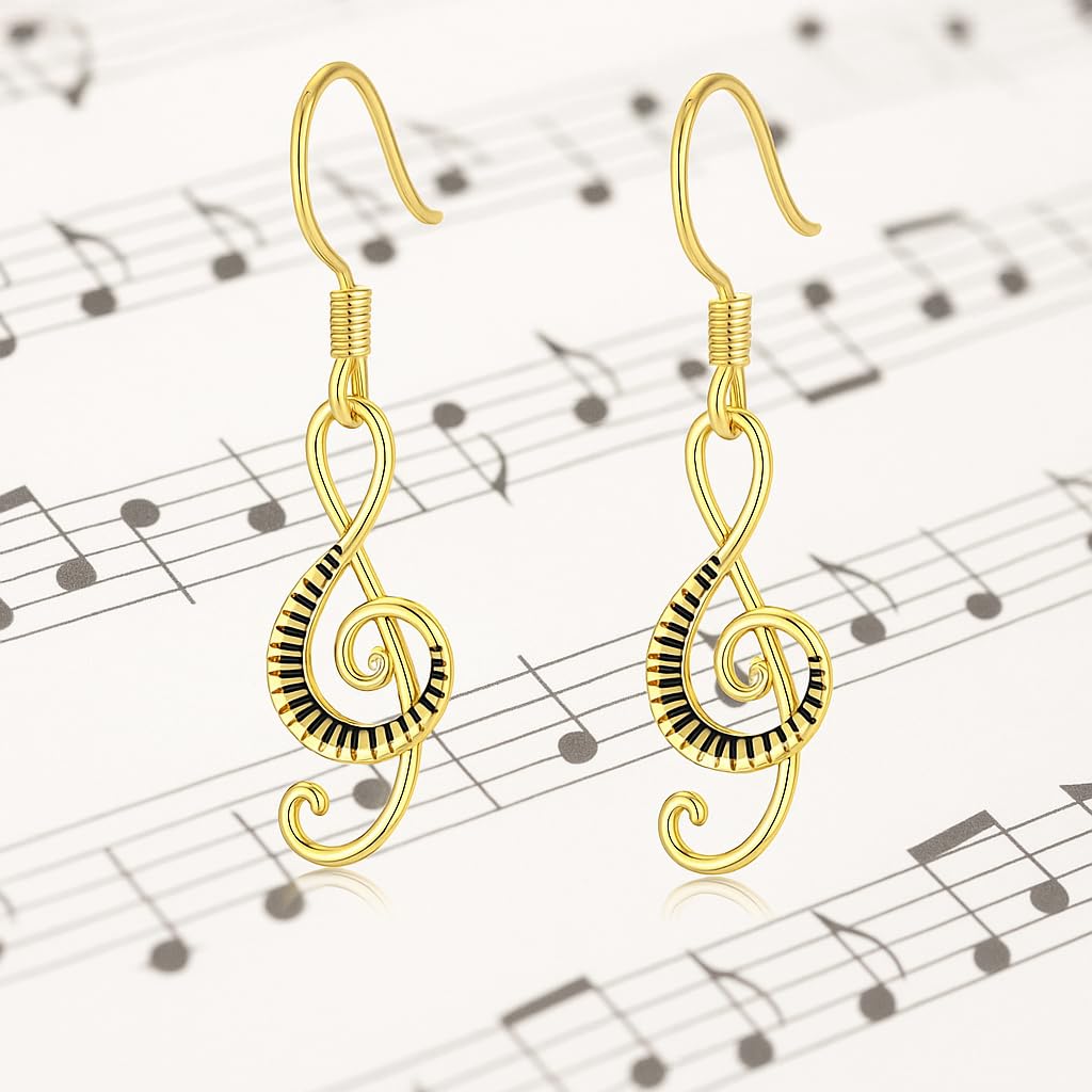 Musical Note Jewelry Set, 4-Piece Silver Treble Clef Design, Necklace Bracelet Earrings Keychain