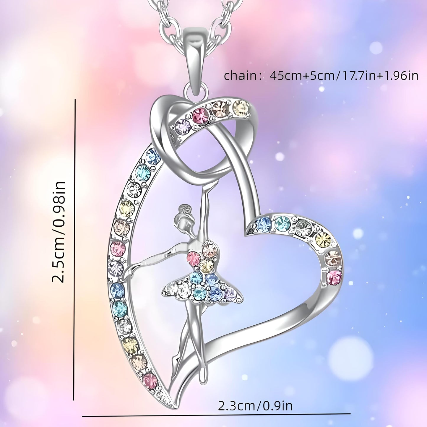 Sports Heart Necklace, 9 Different Sport Options: Basketball, Jumping Cheerleader, Gymnast, Softball, Volleyball, Ballet Ballerina, Runner, Sports Accessories Birthday Gift- Simulated Rainbow Diamonds, Christmas, Birthday or Party Gift
