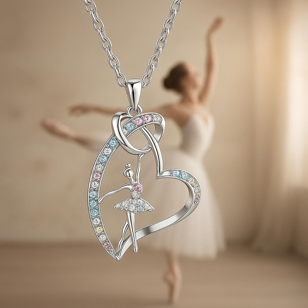 Sports Heart Necklace, 9 Different Sport Options: Basketball, Jumping Cheerleader, Gymnast, Softball, Volleyball, Ballet Ballerina, Runner, Sports Accessories Birthday Gift- Simulated Rainbow Diamonds, Christmas, Birthday or Party Gift