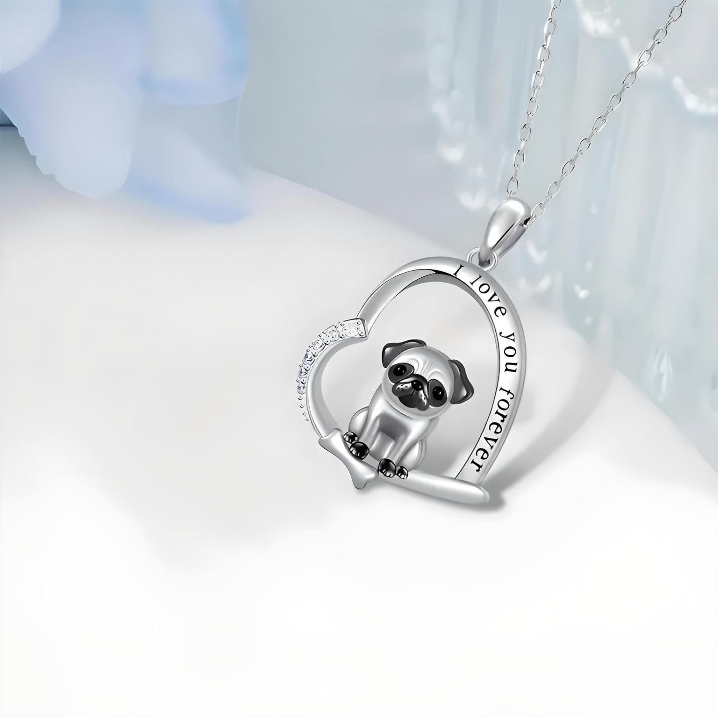 SUPAC Dog Breeds Necklace, German Shepherd, Labrador Retriever, Heart Pendant Necklace, Black and Gold, Crystal Paw Print Design, Dog Lovers Gift