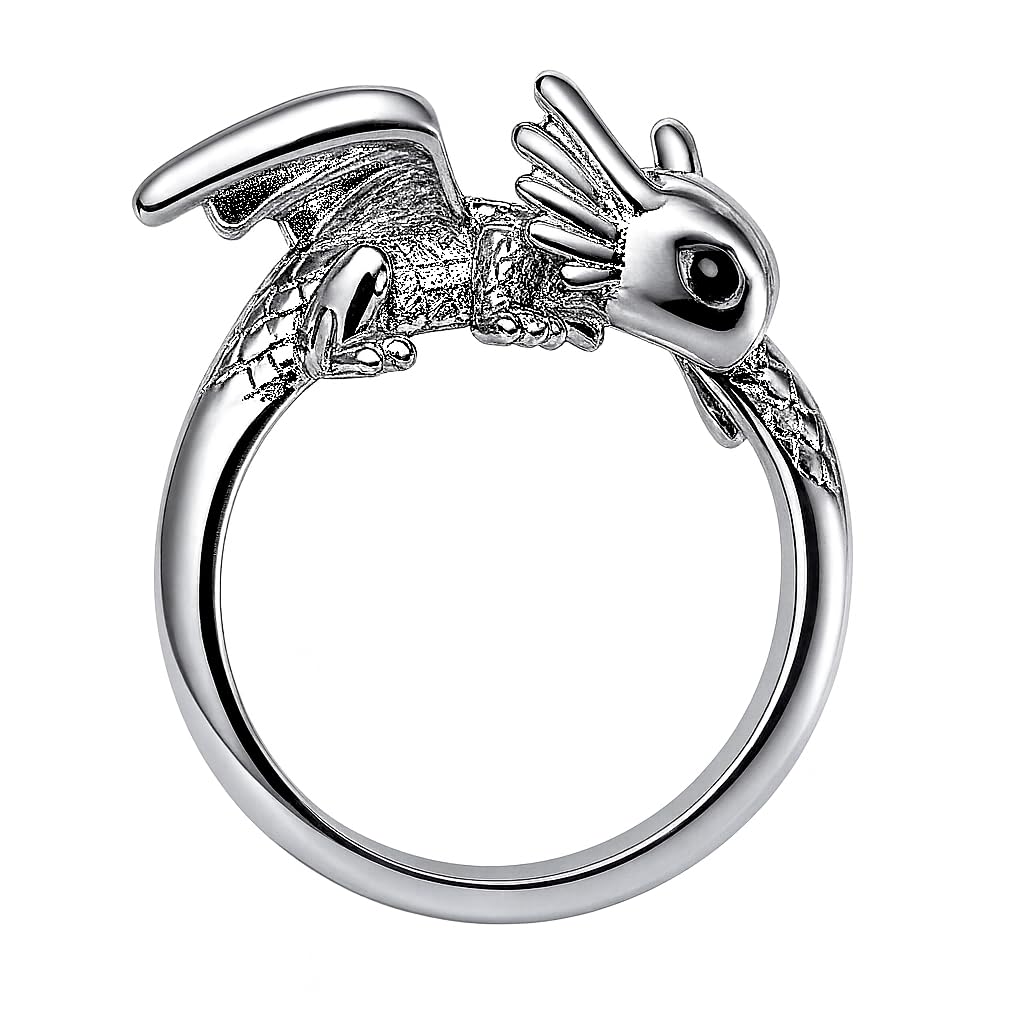 SUPAC Whimsical Silver Flying Dragon Ring - Unique Animal Shape Design, Adjustable Index Finger Ring for Men or Women, Cute Personality Statement Jewelry, Niche Fashion Accessory