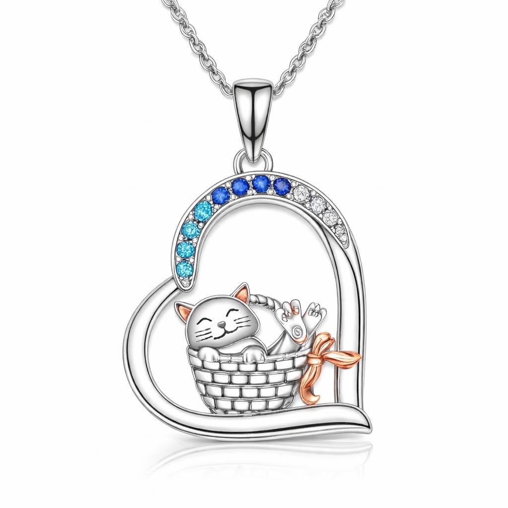 SUPAC Cute Cat Heart Necklace, With Black Kitten Sitting Together - Charming Heart Necklace in Rose Gold - Stylish Versatile Gift for Women & Party Accessory!