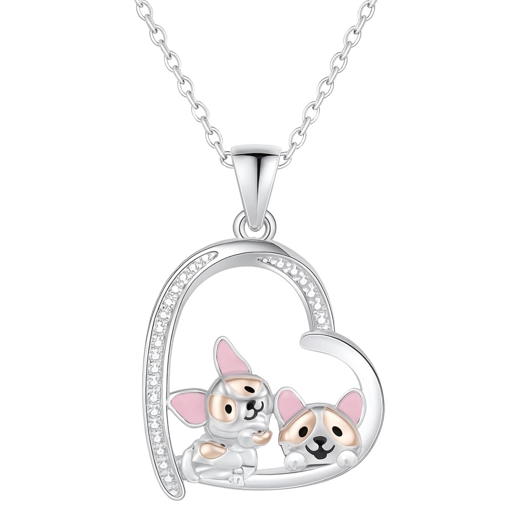 Schnauzer, French Bulldog, Boxer, Dog Heart Pendant Necklace, Stainless Steel, Crystal Accent, I Love You Forever, 19.7 inch Chain