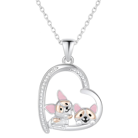 Schnauzer, French Bulldog, Boxer, Dog Heart Pendant Necklace, Stainless Steel, Crystal Accent, I Love You Forever, 19.7 inch Chain