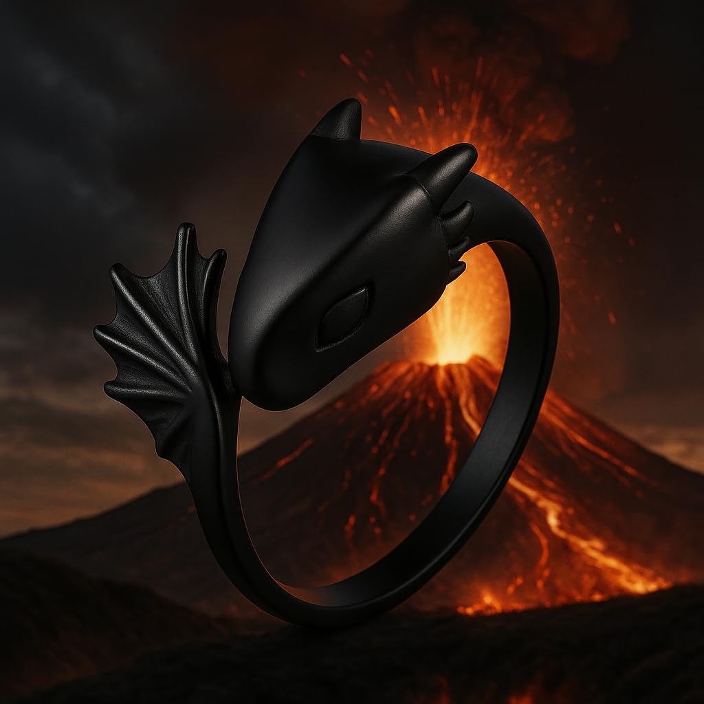 SUPAC Whimsical Silver Flying Dragon Ring - Unique Animal Shape Design, Adjustable Index Finger Ring for Men or Women, Cute Personality Statement Jewelry, Niche Fashion Accessory