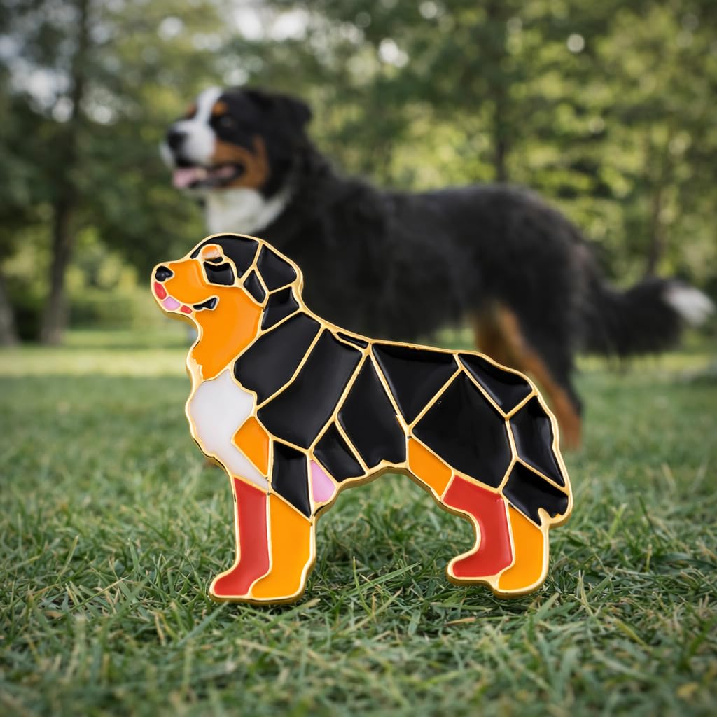 Dog Breed Pins - Geometric Australian Shepherd, Cat, Husky, Bernese Mountain Dog, Enamel Pin, Modern Art Design, White and Purple - Badge for Men
