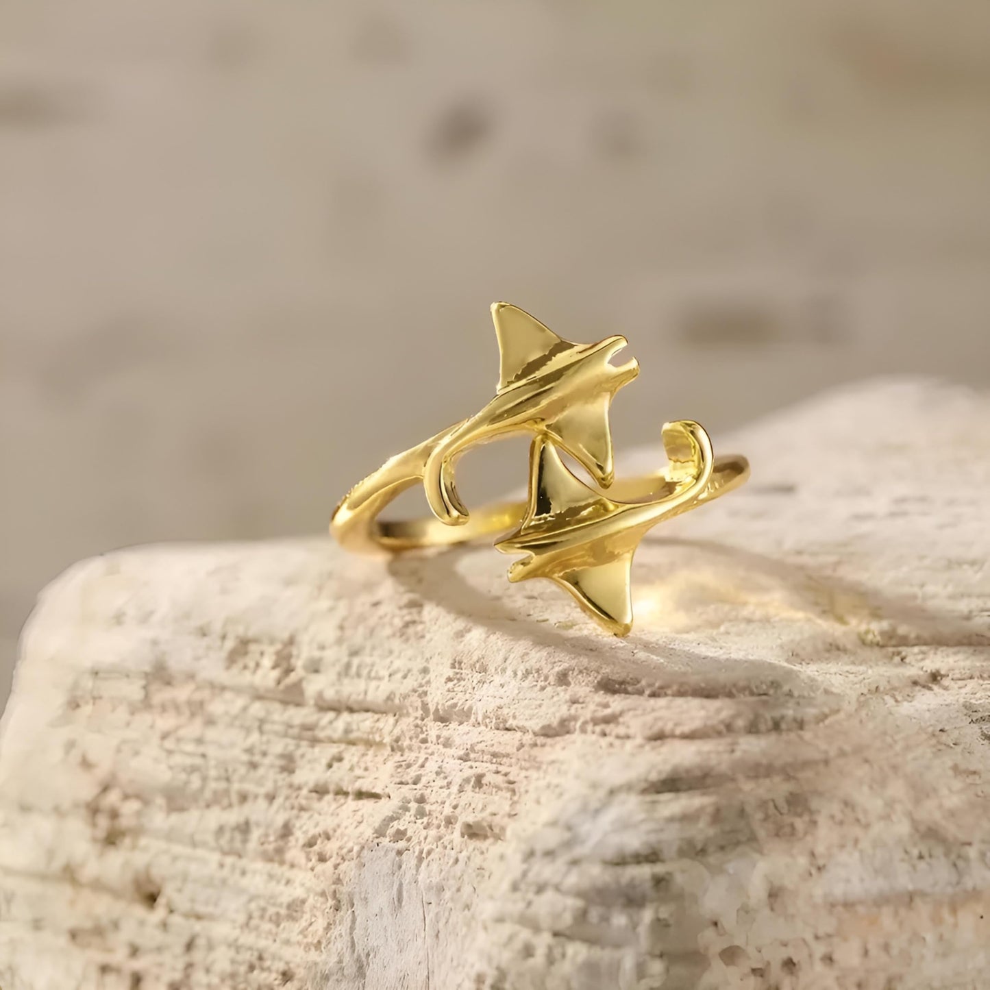 SUPAC Gold Silver Black Manta Ray Adjustable Ring, Adjustable Size, .43inch adjustable opening - Manta Ray Gift