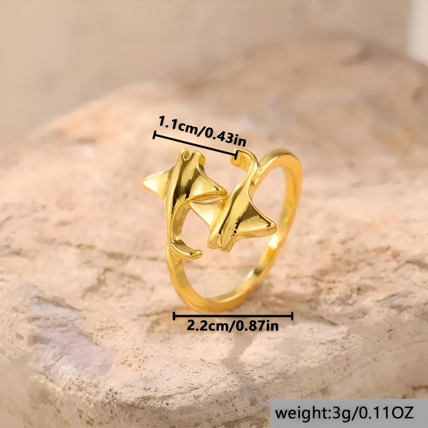 SUPAC Gold Silver Black Manta Ray Adjustable Ring, Adjustable Size, .43inch adjustable opening - Manta Ray Gift