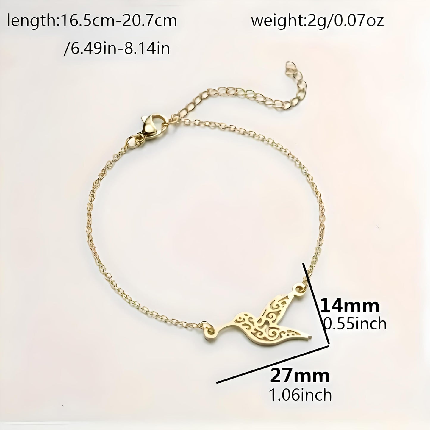 Dainty Hummingbird Chain Bracelet, Gold-Tone, 6.5-8.1 Inches Adjustable Length