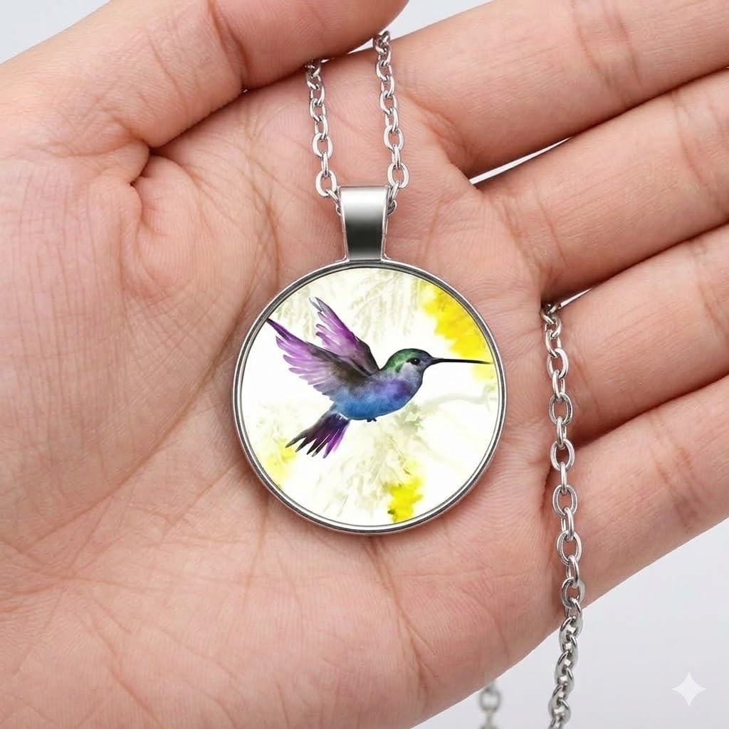 SUPAC Stunning Hummingbird Pendant Necklace - Two Humming Birds Searching for Flower - Fashionable Alloy Jewelry with Delicate Details - Birthday, Party, Gift Idea for Her