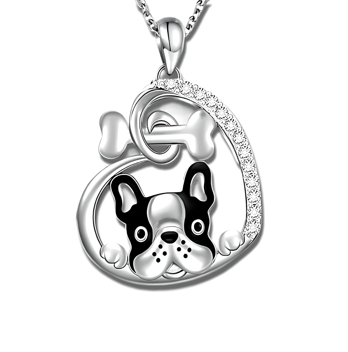 SUPAC Dog Breeds Necklace, German Shepherd, Labrador Retriever, Heart Pendant Necklace, Black and Gold, Crystal Paw Print Design, Dog Lovers Gift