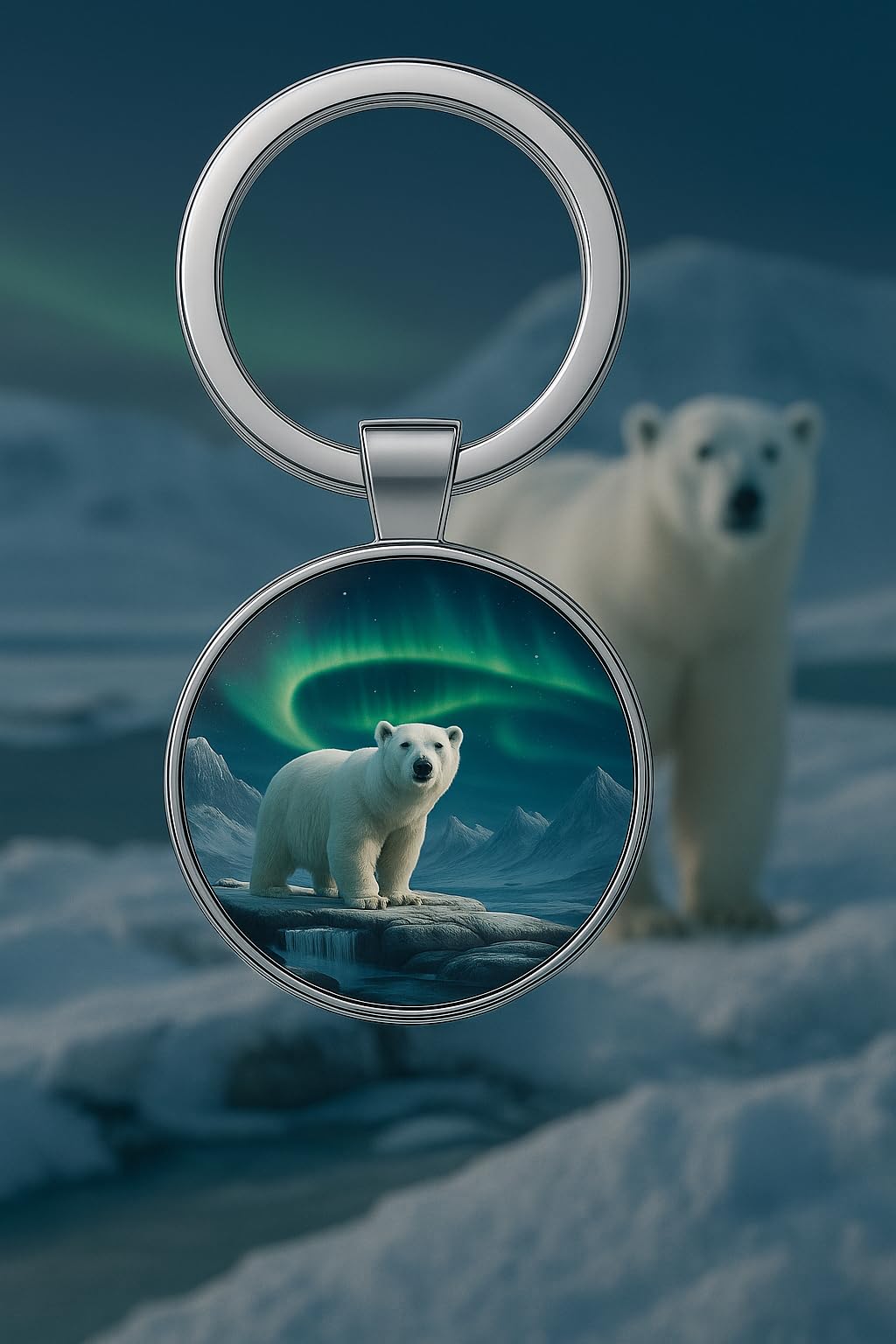 SUPAC 1pc Unique Bear With Forest Background Shaped Metal Keychain - Fashionable Circular Animal Keyring for Men and Friends