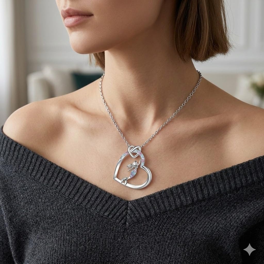 SUPAC Heart of the Sea Mermaid Pendant Necklace, Starfish and Blue Fin - with Multiple Colors