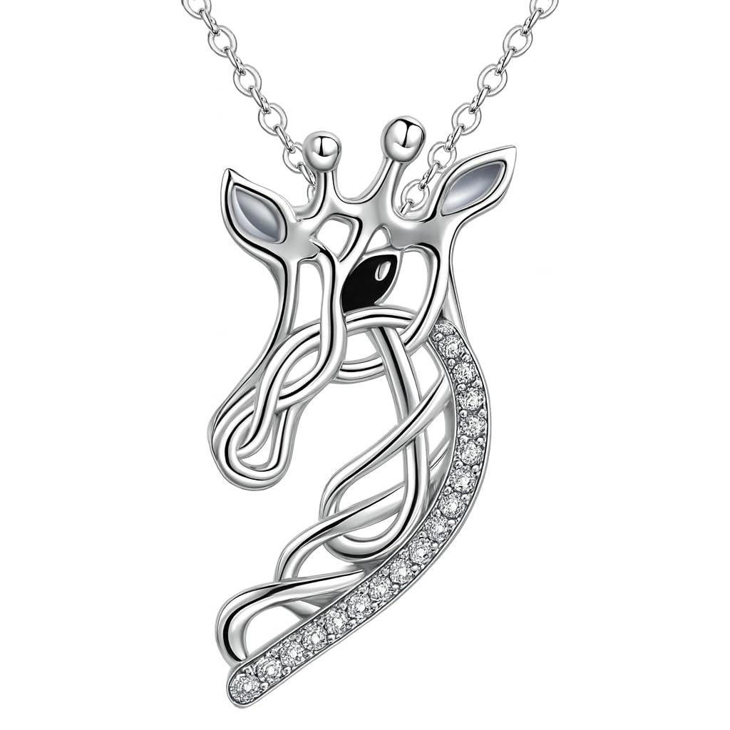 SUPAC Sterling Silver Tree of Life Giraffe Pendant Necklace, Blue Crystal Background, Gift for Animal Lovers! (Silver Giraffe Head)