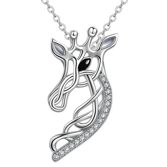 SUPAC Sterling Silver Tree of Life Giraffe Pendant Necklace, Blue Crystal Background, Gift for Animal Lovers! (Silver Giraffe Head)