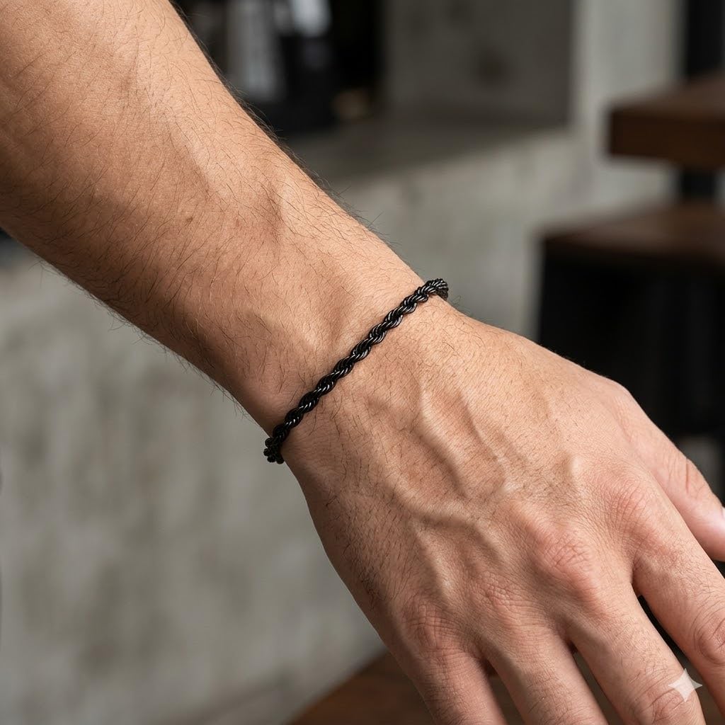 3PCS Stainless Steel Bracelets for Men Gold, Silver, Black Bracelet Twisted Cable Mens Luxury Jewelry Bracelets Gifts