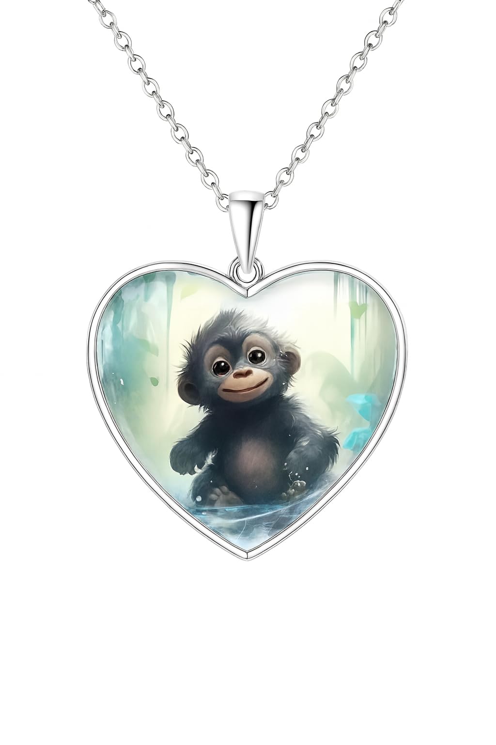 SUPAC Creative Cute Monkey Heart-shaped Pendant Necklace I Love You More, 3 Breeds of Monkey's, Little Monkey Holding Banana, Birthday Anniversary Party Gift For Animal Lovers
