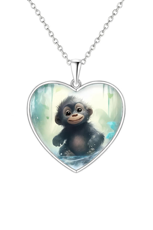 SUPAC Creative Cute Monkey Heart-shaped Pendant Necklace I Love You More, 3 Breeds of Monkey's, Little Monkey Holding Banana, Birthday Anniversary Party Gift For Animal Lovers