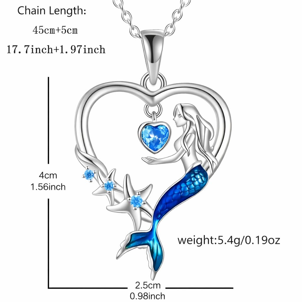 SUPAC Heart of the Sea Mermaid Pendant Necklace, Starfish and Blue Fin - with Multiple Colors