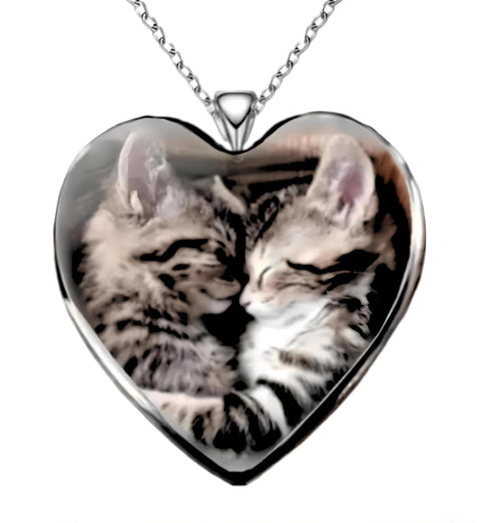 Heart-Shaped Pendant Necklace with Different Animals - Panda, Horse, Deer, Cat, Elephant, Dog Scenic Views, Stainless Steel Necklace with Glass Pendant - Christmas, Holiday, or Birthday Gift