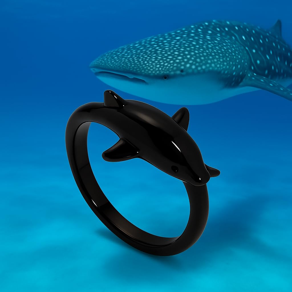 Adjustable Shark Ring, Marine Animal Design, Available in Black, Gold, Silver - Gift for Shark Lovers'
