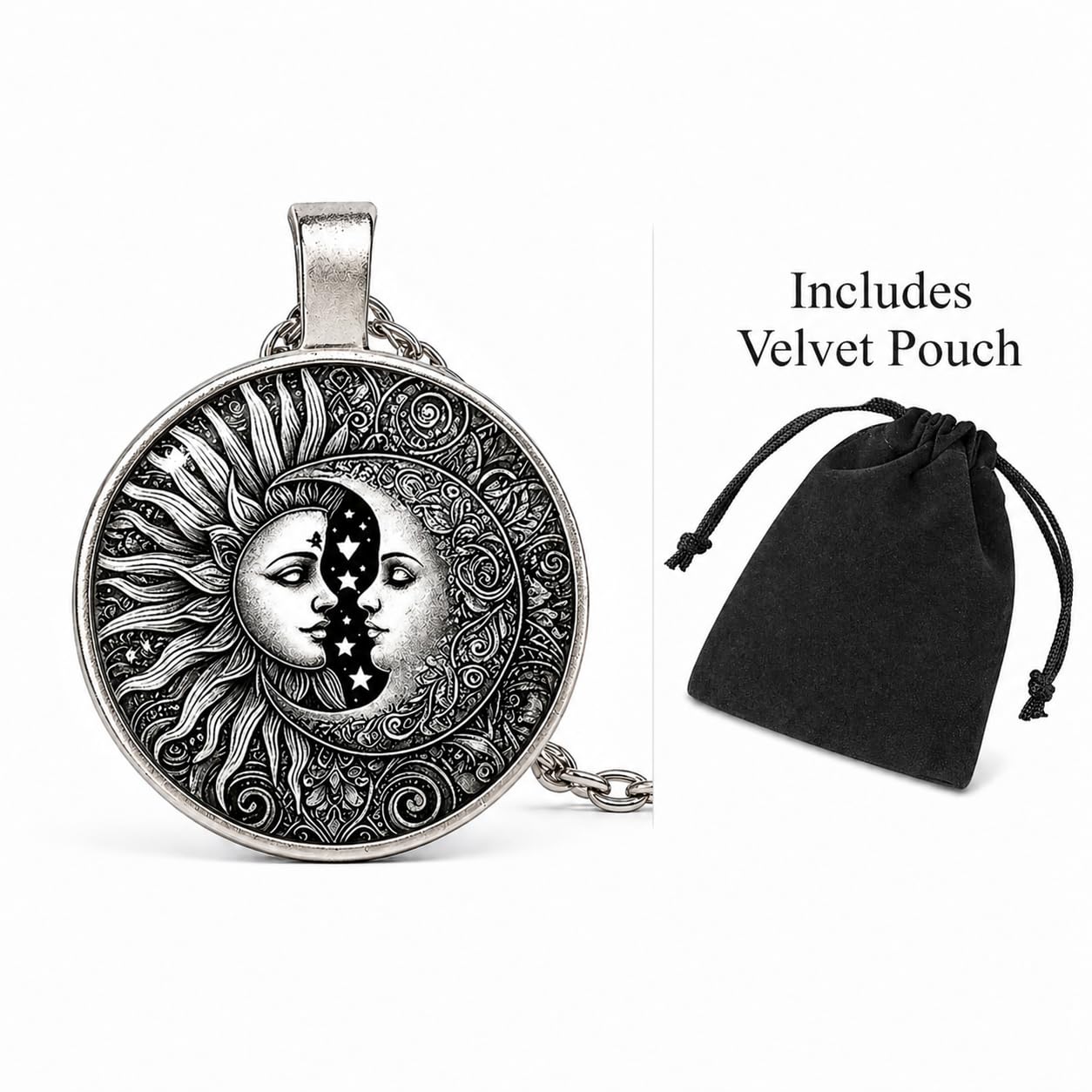 1pc Stunning Round Pendant Necklace - Unique Sun & Moon Pattern, Oil Painting Style Glass Mosaic, Alloy Construction, Trendy Sweater Chain, Fashionable Gift for Women - Christmas or Birthday Gift