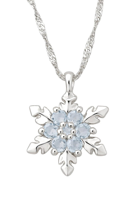 SUPAC Romantic Unique Elegant Blue Crystal Snowflake Flower Pendant Necklace Jewelry Gift- Christmas or Brithday Gift