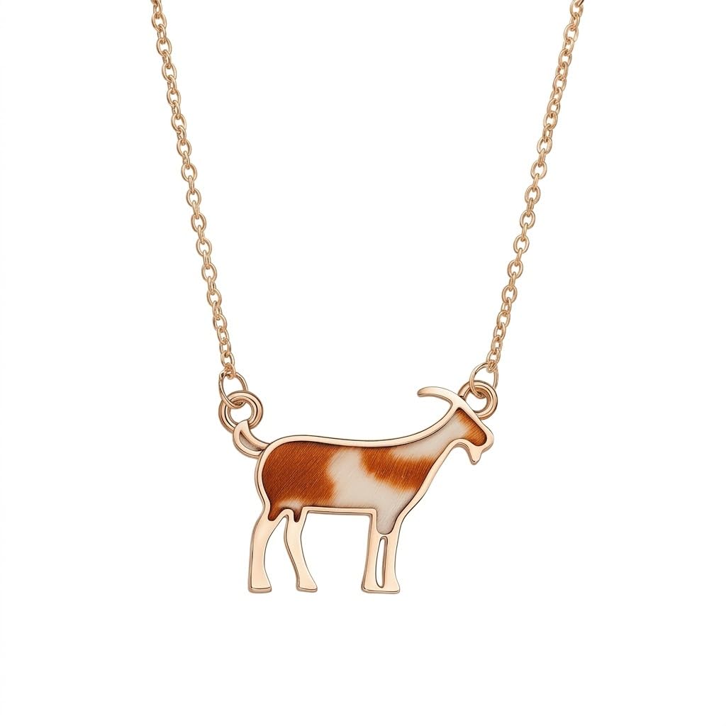 SUPAC Western Farm Animal Pendant Necklace, Cow, Horse, Goat, and Pig Hide - Silver Chain, 15.35 inch + 1.97 inch Extension