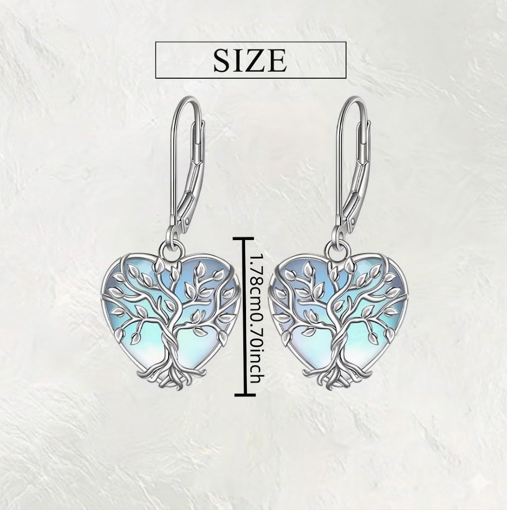 SUPAC Tree of Life Jewelry Set, Blue Crystal Heart Design, Silver-Tone Necklace Bracelet Earrings Keychain, 4-Piece Set