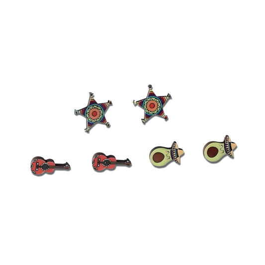 Cute Taco Stud Earrings Set, 3 Pairs of Mexican Cinco de Mayo Food Jewelry, Different Facial Expressions - 0.59 inch