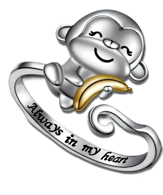 ilver Mom Daughter Adjustable Animal Ring Love Heart Animal Rings Jewelry Mother's Day Gifts for Women Wife Nana 6+ Variaitons (Monkey)