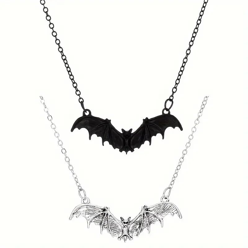 SUPAC Gothic Bat Pendant Necklace, Black Chain, Halloween Jewelry
