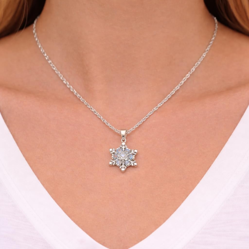 SUPAC Romantic Unique Elegant Blue Crystal Snowflake Flower Pendant Necklace Jewelry Gift- Christmas or Brithday Gift